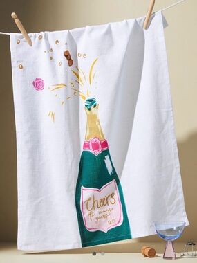 Cheers to Many Years Anthropologie Tea Towel NWT